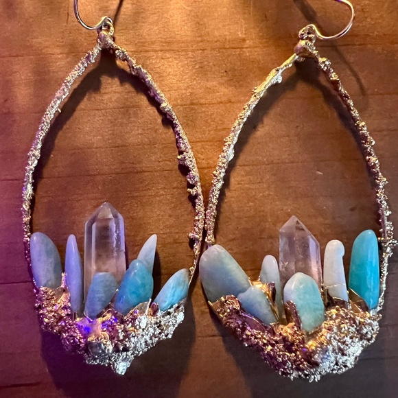 Hand Crafted Jewelry - 🔮 Amazonite, quartz crystal, herkimer diamond earrings